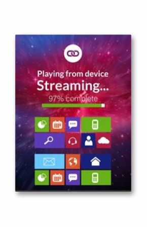 Various computer icons with progress bar on device screen