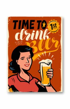 Retro beer poster. Vintage sign advertising ale. Pub concept vector illustrationv