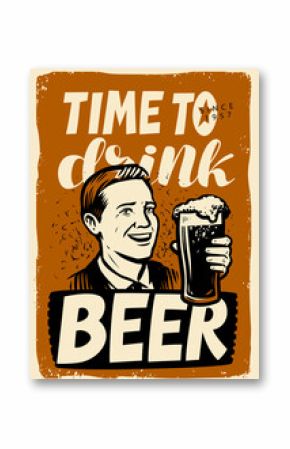Retro beer poster. Vintage ad for pub. Concept drink vector illustration
