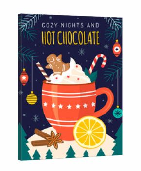 Christmas poster. Decorative xmas placard with winter drink in cup coffee or tea with marshmallows recent vector ads template with place for text