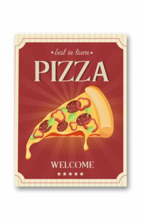 Vintage pizza poster. Fast food sign. Vector graphics