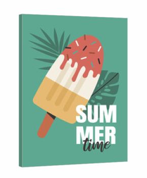 Summer poster with ice cream and tropical leaves.Summer time card in vector. Illustration for posters, cover art, flyer, banner.