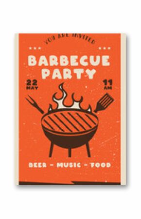 Retro BBQ party card template. BBQ grill square card for social media marketing, stories. Barbecue post design. Stock vector poster flyer