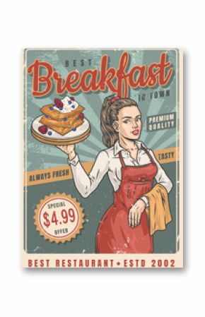 Breakfast restaurant vintage colorful flyer