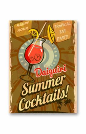 Daiquiri Cocktail Retro poster. Cocktail lounge vintage sign