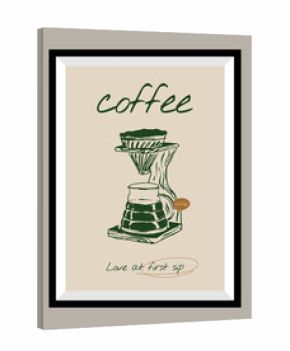 Coffee hand drawn vector illustration in a poster frame. Art for poster design, postcards, branding, logo design, background.
