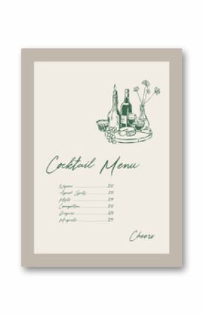 Cocktail menu template. Minimal vector cocktail illustration. Matisse style illustrations.