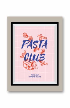 Minimal hand drawn vector Italian cuisine illustration with aesthetic quote in a poster frame. Matisse style illustrations.