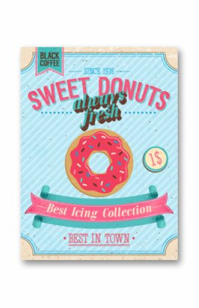 Vintage Donuts Poster. Vector illustration.
