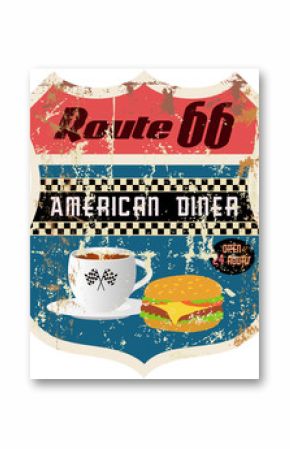 retro american  route 66 diner sign, vector format