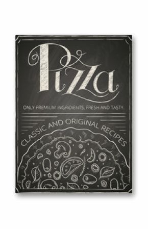 Italian pizza poster on black chalkboard