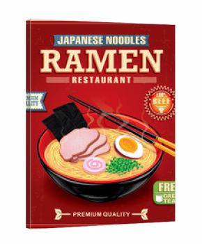 Vintage ramen noodles poster design with noodle and hot soup