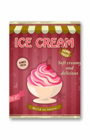 vintage banner with cherry ice cream