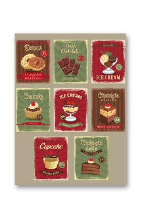 Bakery shop price cards vector retro design set