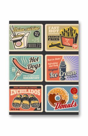 Fast food restaurant menu retro posters