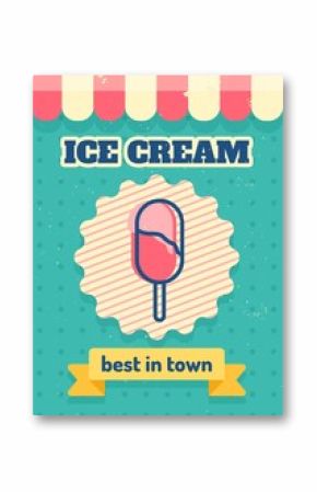 Vector ice cream sundae poster in vintage style. Retro menu card design for ice cream shop, cafe or restaurant
