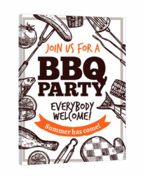 Barbecue vector hand drawn party poster with grill food. Sketch bbq design with typography