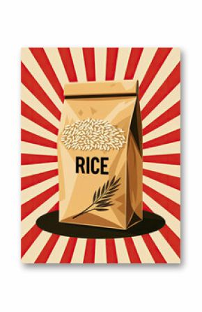 Retro Rice Packaging Poster — Mid-Century Style