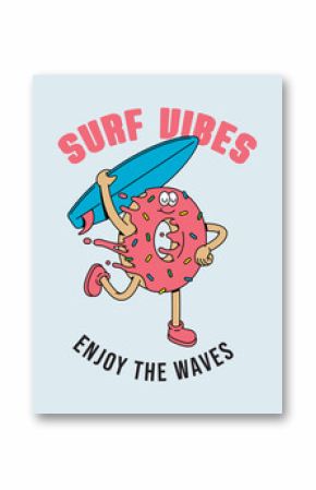 donut surf retro cute illustration