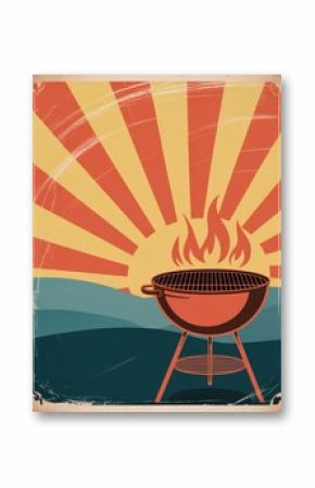 Retro poster of a barbecue at sunset.