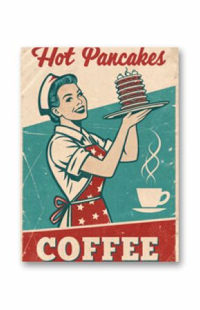 Hot Pancakes and Coffee Diner Vintage Poster. menu for restaurant