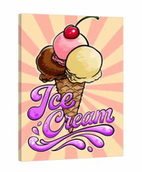 Colorful vector illustration of ice cream cone with cherry
