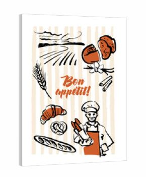Hand drawn bakery retro poster.  Vintage sketch vector illustration