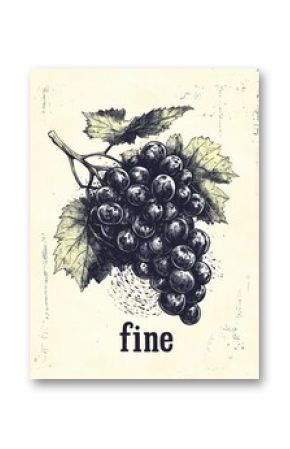 vintage aged illustration of grapes vine 