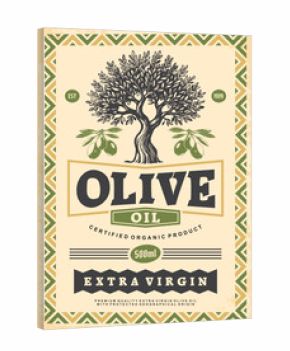 Vintage poster advertisement for olive oil. Olive tree retro graphic on old paper texture. Vector illustration.