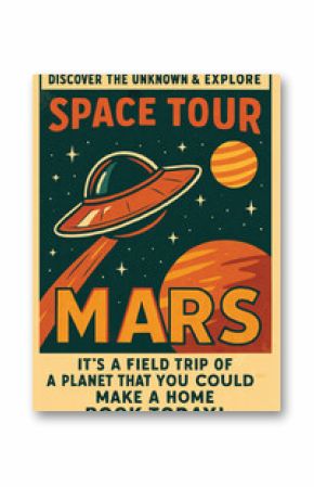 vector art of  retro- poster of space tour to mars