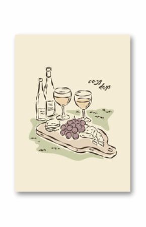 La Dolce Vita illustration with an aesthetic quote. Vacation sketch style drawing.