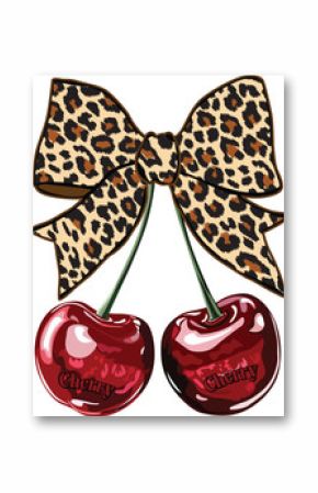 Leopard Print Bow with Cherry Design Vector