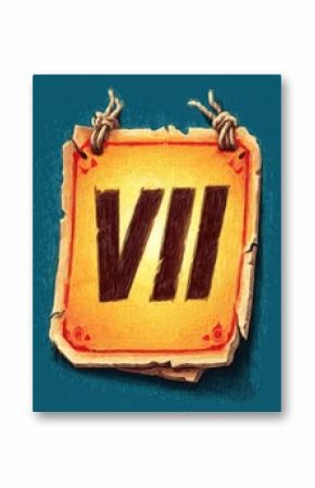 Aged, parchment-like sign with the number seven