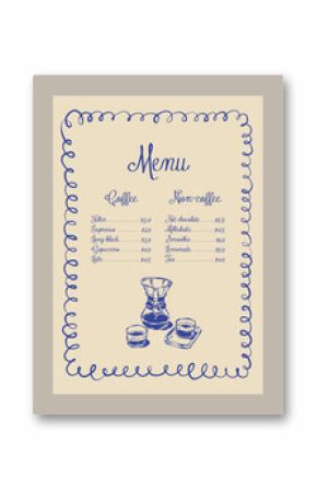 Minimal and elegant cafe menu template. Vector coffee illustration. 