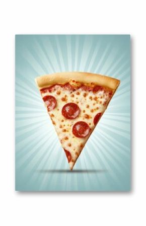 Vintage poster design of hot pizza slice, retro fast food theme