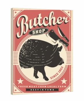 Butcher shop retro poster. Pig silhouette butcher advertisement. Vintage style vector flyer design for butchery store.
