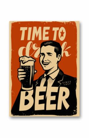 Retro beer poster. Vintage sign advertising cold ale. Pub concept vector illustration