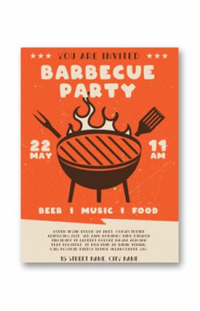 Barbecue party flyer. BBQ poster template design. Summer barbeque editable card. Stock illustration