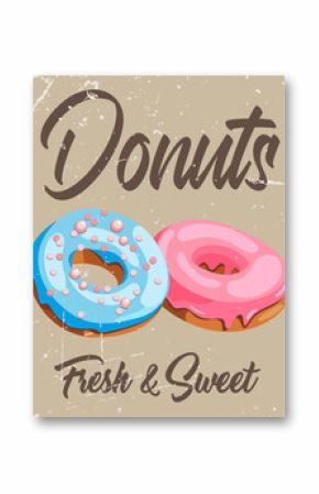 Donuts retro style vintage illustration sweet love bakeshop coffee cafe sign 