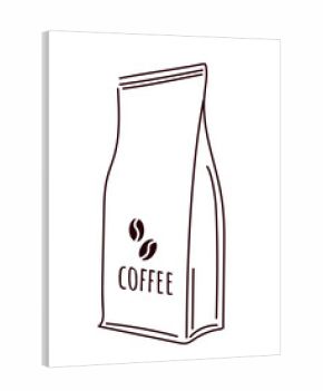 Coffee bag icon. Gift, present or surprise. Packaging with grains for preparing hot drink, cappuccino. Advertising poster or banner for website. Creativity and art. Cartoon flat vector illustration