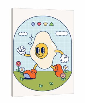 Hand draw Funny Retro vintage trendy style sunnyside egg cartoon character Contemporary illustration Doodle Comic collection