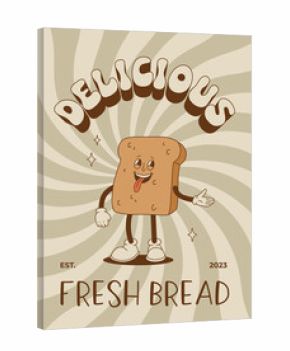 Vector cartoon retro mascot of bread, pastry, burger, sandwich. Vintage style 70s, 60s, 50s character. Groovy poster for bakery and restaurants