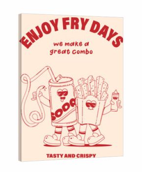 Poster with trendy retro cartoon fast food characters in linear style without shading. Modern cartoon style. Mascots for bar, restaurant menu. Vector illustration.