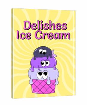 Trendy psychedelic poster ice cream. Three scoops of ice cream in waffle cup with funky faces. Cute character dessert mascot in groovy style. Vector illustration for menu, cafe