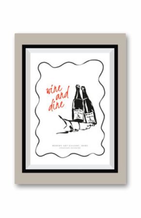 Minimal hand drawn vector food illustration with aesthetic quote in a poster frame. Matisse style illustrations.