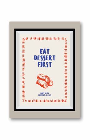 Minimal hand drawn vector Italian cuisine illustration with aesthetic quote in a poster frame.