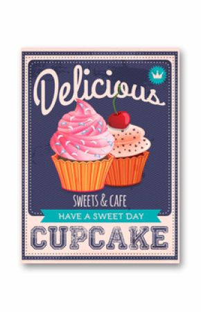 vector vintage styled cupcakes poster
