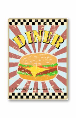 retro hamburger or diner sign, worn and weathered, vector eps