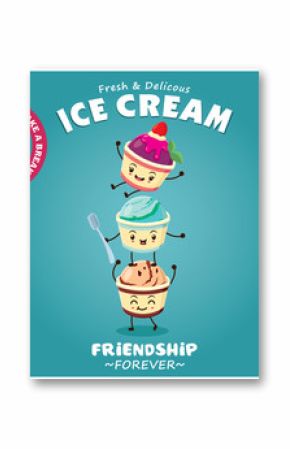 Vintage Ice Cream poster design with ice cream character