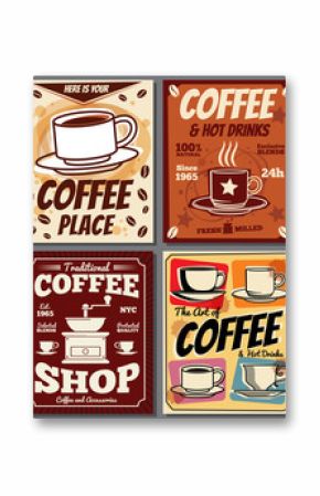 Cafe and restaurant retro posters vector templates with coffee stain